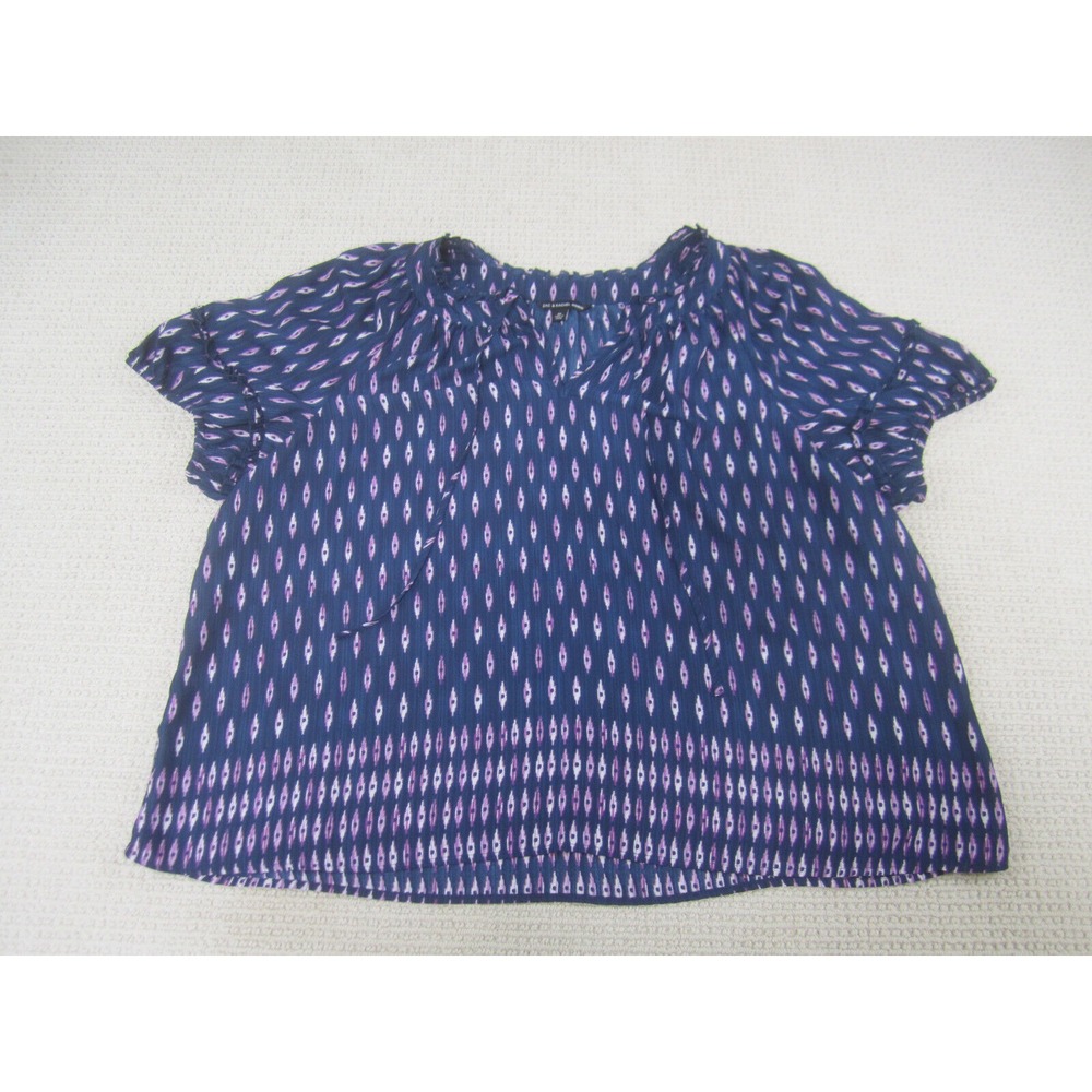 Zac & Rachel Shirt Womens 3X Blue Short Sleeve Casual Blouse Geometric Polyester
